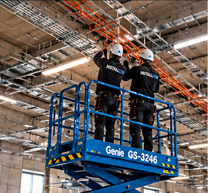 InstallCon Montageteam bei der Elektromontage in einer Industriehalle