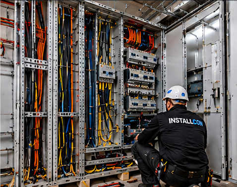 InstallCon Techniker bei Arbeiten an einer elektrischen Verteilung